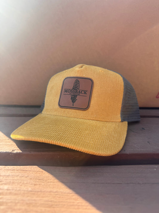Corduroy/ Mesh-back Leather Patch Hat (Yellow/Grey)